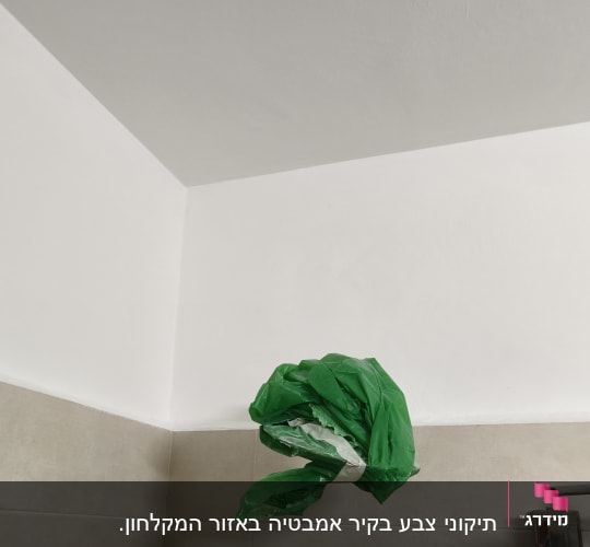 שקית ירוקה תלויה על קיר בחדר אמבטיה